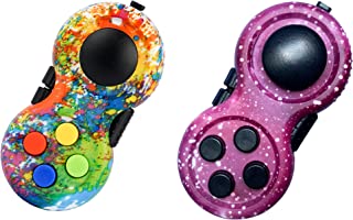 TOPWAYS Fidget Pad with 8 Fidget Functions, Fidget Controller Stress Reducer, Fidget Toy Cube Relieves Stress and Anxiety Toys for ADD ADHD Autism Children and Adults (Graffiti + Galaxy Purple)