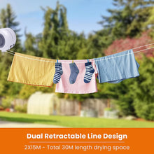 Retractable Washing Line Outdoor - Clothes Lines Wall Mounted Heavy Duty Extendable Outside Clothesline Clothing Pull Out 2x15m Long Double Strong Wash Lines for Garden Laundry Drying 30m