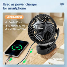 Idasuho 10000mAh Desk Fan, 3 in 1 Rechargeble USB Mini Fan with LED Light & Hook, 3 Speed Level & 720 Rotation Camping Fan, Portable Clip Fan for Baby Stroller Home Office Travel Camping