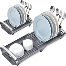 Kingrack Compact Dish Drainer,Expandable Dish Rack,Stainless Steel Dish Drying Rack With Removable Cutlery Holder,Non-Slip Feet,Anti Rust Plate Rack,Small Sink Drainer For Kitchen Countertop, Grey