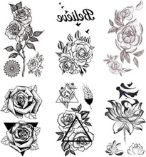 Yesallwas 6 Sheet Small Fake Rose Tattoo for Women Kids Girls, Waterproof Black Flower Temporary Tattoos Lasting Sexy Tattoos (A)