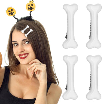 WLLHYF 4 Pack White Bone Hair Clips Goth Barrettes Halloween Vivid Dog Bones Hairpins Alligator Side Band Clips Cosplay Costume Hair Accessories for Women Girl Pebbles Party Christmas