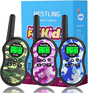 Nestling Walkie Talkies 3 Pack, Camo Exterior Vox Box Voice Activated 2 Way Radio Toy with Backlit LCD Flashlight, 3 Miles Range for Kids, Outdoor Adventures, Camping, Hiking