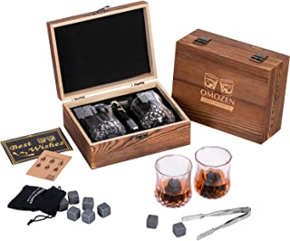 Whiskey Stones and Whisky Glasses Gift Set for Men - 8 Whiskey Chilling Rocks - 2 Whiskey Scotch Bourbon Glasses - Christmas Gift Fathers Day Present for Him Boyfriend Dad Husband