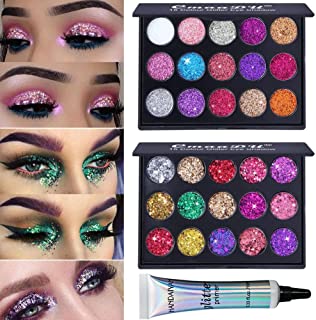 Mysense 30 Colors Glitter Eyeshadow Palette,Party Diamond Pressed Pighmented Mineral Ultra Makeup Shimmer Sequined Palette,Long Lasting Waterproof Eye Shadow Power With Glue Primer