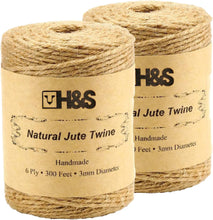 H&S Jute Twine String 600 Feet 6ply 3mm Thick Strong Natural Jute Rope Roll stronger than 3ply for Floristry Garden Gifts