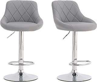 Millhouse Modern Bar Stools Set, Leatherette Exterior, Adjustable Swivel Gas Lift, Chrome Footrest and Base for Breakfast Bar, Counter, Kitchen and Home Barstools DM931-SilverGrey