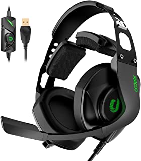 Jeecoo J65 USB Gaming Headset for PC - 7.1 Surround Sound Heavy Bass Headphones with Cushion Pads, Clear Microphone Plug & Play for Laptop Computers