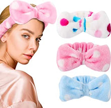 WILLBOND, 3 Pieces Bowknot Makeup Headbands, for Women, Girls, Polyester, Bow Hair Wrap Towel, Coral Fleece Sports Bath Shower