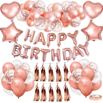 Birthday Decoration Balloons for Women Girls with Happy Birthday Banner and Rold Gold Balloons-Easy to Assemble