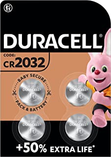 Duracell Specialty 2032 Lithium Coin Battery 3V, pack of 4, with Baby Secure Technology and suitable for keyfobs, scales, wearables and medical devices (DL2032/CR2032)