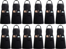 InnoGear Aprons 12 Pcs Chef Aprons with 2 Pockets Unisex Adjustable Men Aprons Women Aprons for Home Kitchen, Restaurant, Coffee house (Black Polyester)