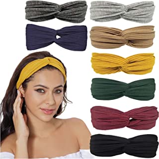 TRLREQ, 8 Count Criss Cross Turban Solid Color Vintage Hair band, for Women, Polyester, Boho Elastic Headband, Hair Accessories for Everyday Sport Fitness