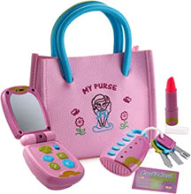 Dress Up America Pretend Play Princess Set for Girls with Handbag, Flip Phone, Light Up Remote with Keys, Play Lipstick & Kids Credit Card