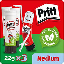 Pritt Glue Stick, Safe & Child-Friendly Craft Glue for Arts & Crafts Activities, Strong-Hold adhesive for School & Office Supplies, 22 g (Pack of 3)