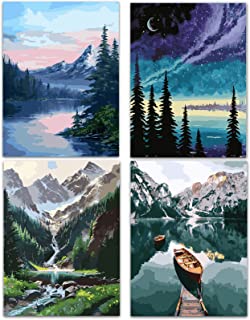 Paint by Numbers 4 Pack,Landscape Paint by Numbers Kits for Adults Beginner,Home Wall Decor16x12inch