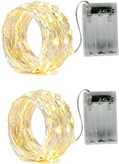 BXROIU [2 Pack] Fairy Lights Battery Operated, Silver Wire 2 Mode Chains 16.5ft /5 Meter 50 LEDs String Lights for Bedroom Christmas Party Wedding Decoration Warm White (Warm White, 5 Meter)