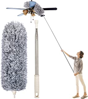 Feather Duster, Microfiber Duster with 30-100 Inch Telescoping Extension Pole, Detachable & Bendable Reusable Duster Washable Dusters for Cleaning Cobweb Ceiling Fan, Blind, Cars, Lights, Furniture