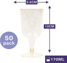 MATANA - 50 Pack Gold Glitter Wine Glasses Multi-Use Glass Set for Wedding Anniversary Birthday Cocktail Party - 170ml