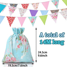 Orifinter 45.9ft Fabric Bunting, 46Pcs Vintage Bunting Banner + Drawstring Bag, Reusable Outdoor Garden Birthday Bunting Flags for Afternoon Tea, Union Jack Party, Easter, Coronation Decorations