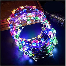 FLORATY, 12 Count (Pack of 1) Light Up LED Flower Headband, for ladies, children, Plastic, Crown, Luminous 10 Led Flowers Headdress for Holiday Christmas Halloween Glow Party Wedding Decor