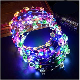 FLORATY, 12 Count (Pack of 1) Light Up LED Flower Headband, for ladies, children, Plastic, Crown, Luminous 10 Led Flowers Headdress for Holiday Christmas Halloween Glow Party Wedding Decor