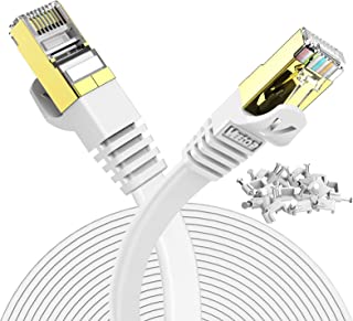 Veetop 5m/16.4ft Flat Cat7 Ethernet Cables High Speed 10Gbps RJ45 Network Ethernet Cable with STP Copper Wires Shielded & Gold Plated Connector for Router Modem Switch(White)