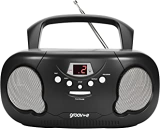 Groov-e GVPS733BK Portable CD Player Boombox with AM/FM Radio, 3.5mm AUX Input, Headphone Jack, LED Display - Black, 21.0 cm*23.0 cm*10.0 cm