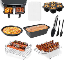 Air Fryer Accessories, Set of 9 Fit for Ninja Dual Air Fryer AF300UK, AF400UK & Most 3.7Qt - 4.2Qt and Larger Dual Zone Air Fryers, Include Cake & Pizza Pan, Rack, Skewer Rack, Egg Bite Mold, etc