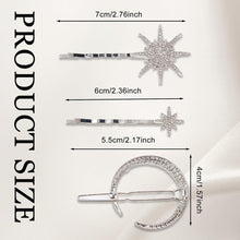 NICENEEDED 6 PCS Sparkle Moon and Snowflake Star Hair Clip Set, Dazzlingly Rhinestone Alloy Hair Pin, Glitter Diamond Side Bobby Pins Hair Accessories for Women and Girls