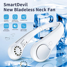 SMARTDEVIL Neck Fan, Bladeless Mini USB Neckband Fan Rechargeable, 360Cooling Portable Hanging Fan 3 Speeds with 48 Air Outlet, Wearable Necklance Fan for Sports, Travel, Outdoor (White)