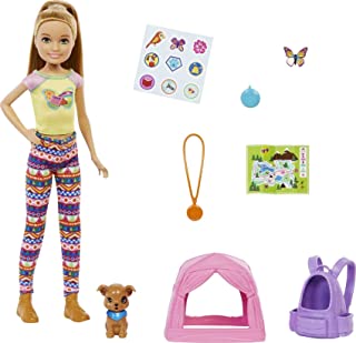 Barbie It Takes Two Camping Playset - Stacie Doll and Pet Puppy - Pet Tent, Pet Carrier, Sticker Sheet & Camping Accessories, Gift for 3 to 7 Year Olds