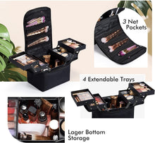 Vanity Case Makeup Storage Box Organiser Travel Train Case Luggage Makeup Case Make Up Beauty Box with Shoulder Strap, Large Size:30x23x27.5cm, Black