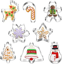 8 Piece Christmas Cookie Cutter Set, Snowflake Christmas Tree Reindeer Gingerbread Man Snowman Candy Canes Stainless Steel Cookie Cutters for Kids Baking