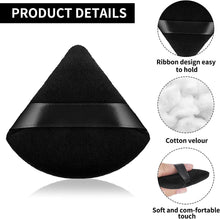 WROLY Triangle Puff 2 Pcs for Pressed Powder, Soft & Resuable Foundation Sponge With Strap, Makeup Sponge Perfect For Dry & Wet Makeup (Black + Black)