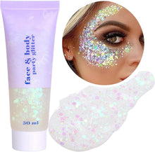 Sularpek Face Glitter Gel, 50ml Hair Glitter, Body Glitter, Sequins Shimmer Liquid Eyeshadow, Mermaid Sequins Glitter for Face Body Eye Hair Festival Party Makeup Decoration