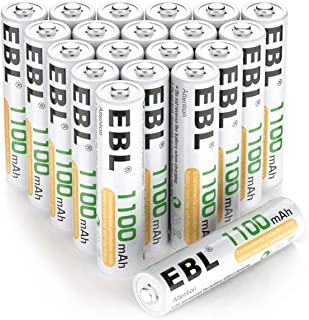 EBL AAA Rechargeable Batteries Ni-MH 1100mAh - High Capacity AAA Battery x 20 and Rechargeable Battery Storage Case x 5 (Typical 1100mAh, Minimum 1000mAh)