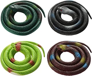 Bolonbi FRIUSATE 4 Pieces Toy Snakes, 30 Inch Rubber Snake Fake Snake Realistic Snake for April Fool’s Day, Boys’ Favorite, Pool Party, Bathtub Floater