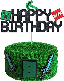 JUUFLA Video Game Cake Topper, Mining Game Theme Birthday Cake Decorations, Video Game Party Supplies for Kids Boy Girls Adults Birthday, Perfect Cake Decor for Video Game Fans