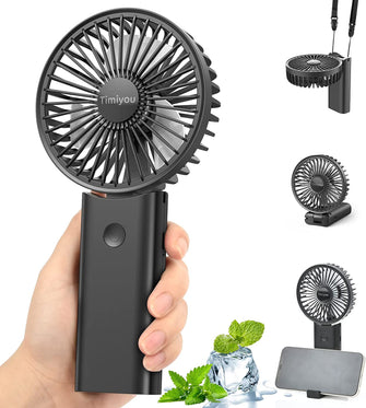 Timiyou Handheld Fan, Portable Hand Held Fan with 3 Speed, Mini Hand Fan 3000mAh Battery Operated, USB Rechargeable Foldable Desk Fan for Travel Camping Home Office