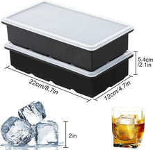 LessMo Ice Cube Tray, 2 Pack XXL Silicone Large 2 Inch Ice Cube Molds with Lids, for Whiskey, Cocktails & Wine (Black)