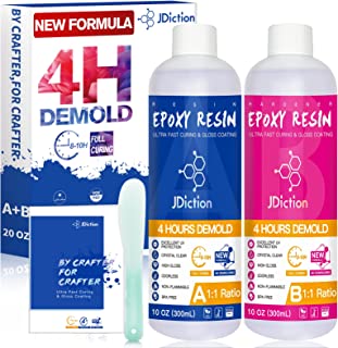 JDiction Epoxy Resin -20 OZ-4 Hours Demold, 8-10 Hours Fast Curing,Epoxy Resin Kit, Upgrade Formula, Epoxy Resin Crystal Clear for Art, Jewelry, Not Yellowing and Self Leveling Easy Mix 1:1 Resin