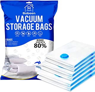 Bobeen Vacuum Storage Bags, 6 Pack (2 Jumbo + 2 Large + 2 Medium) Double-Zip Seal for Clothes, Duvets, Bedding, Pillows, Mattress, Quilt, Sweaters, Dress, Coats, Curtains, Blankets