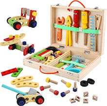 ANTIC DUCK Wooden Tool Box - 35 Pcs Childrens Tool Kit Educational STEM Construction Toy for 3 4 Year Old Boy Girl Gifts