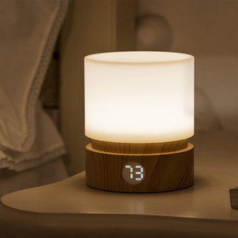 Smilodon Timer Night Light, Small LED Bedroom Lamp, Bedside Table Lamp, Night Light Kids, Baby Breastfeeding, Woodgrain, Dimmable, Battery Operated, Warm Mood Light Color