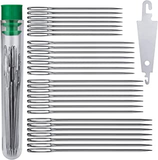 AIEX 28pcs Big-Eye Hand Sewing Needles Large Eye Stitching Needles in a Clear Tube Upholstery Needles Set 4.6cm/1.81inch, 5.2cm/2.05inch, 5.6cm/2.20inch, 6 cm/2.36 inch with a Threader for DIY Embro