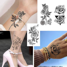 Yesallwas 6 Sheet Small Fake Rose Tattoo for Women Kids Girls, Waterproof Black Flower Temporary Tattoos Lasting Sexy Tattoos (A)