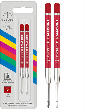 Parker Ballpoint Pen Refill  Medium Tip  Red QUINKflow Ink  2 Count