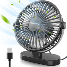 HONGTEYA 6.4 Inch USB Desk Fan,3 Speeds Adjustable Desktop Table Fan, 360 Rotation Mini USB Fan for Home Bedroom Desktop Office Car Outdoor Camping (Black)