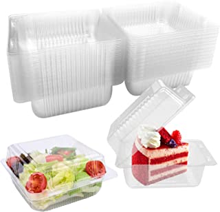 50 Pieces Single Individual Cake Slice Boxes, 4.2 Inch Dessert Containers Cheesecake Boxes Reusable Stackable Leakproof Square Boxes Clear Food Boxes with Lids for Pastry, Salad, Cakes and Sandwich